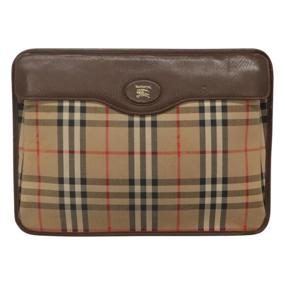 Burberrys Nova Check Clutch Bag Canvas Beige Brown Auth bs23424